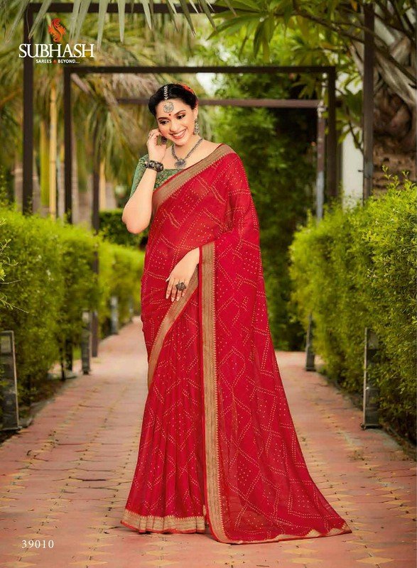 Subhash Shankari Sb-39010 Red Chiffon Saree