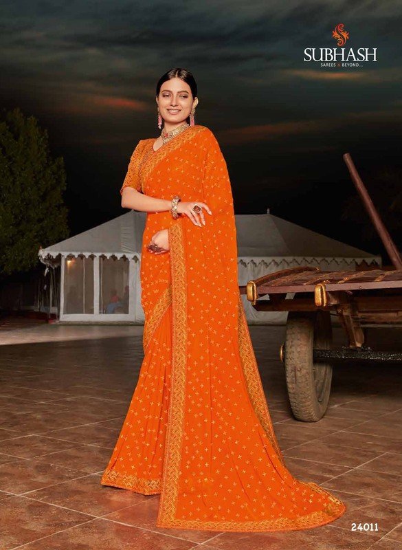 Subhash Twilight Sb-24011 Orange Chiffon Saree