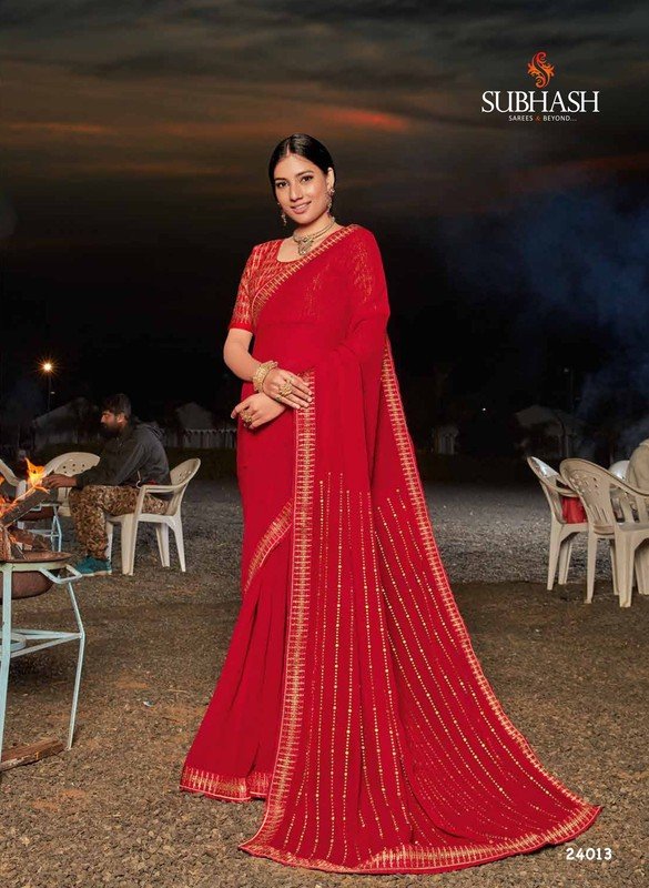 Subhash Twilight Sb-24013 Red Chiffon Saree