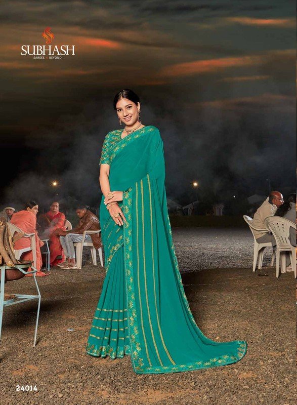 Subhash Twilight Sb-24014 Green Chiffon Saree