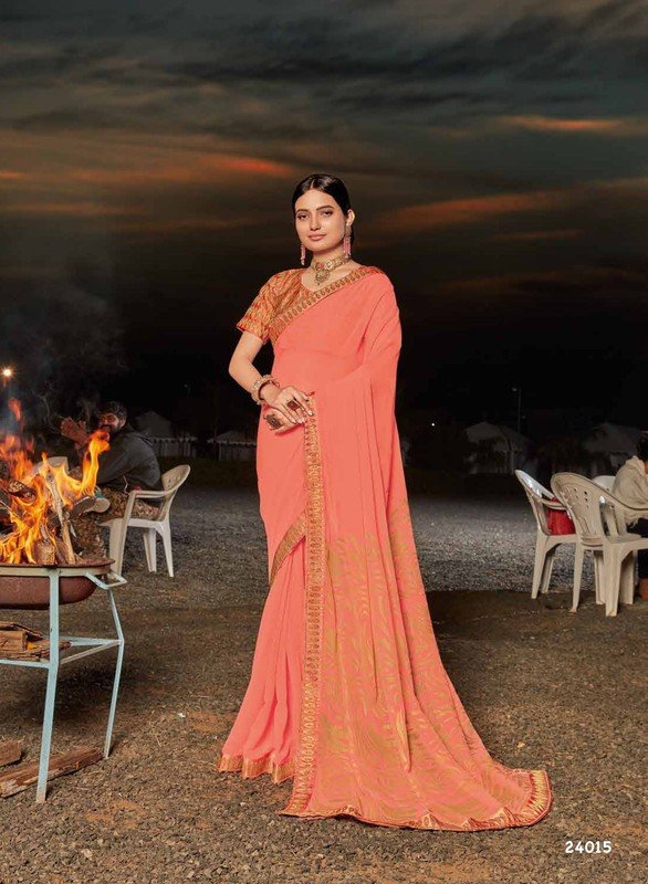 Subhash Twilight Sb-24015 Peach Chiffon Saree