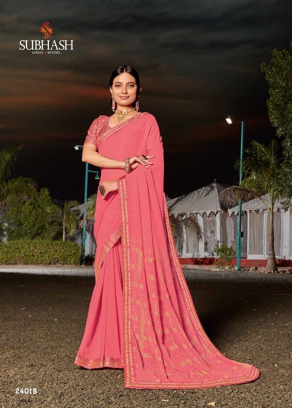 Subhash Twilight Sb-24018 Pink Chiffon Saree