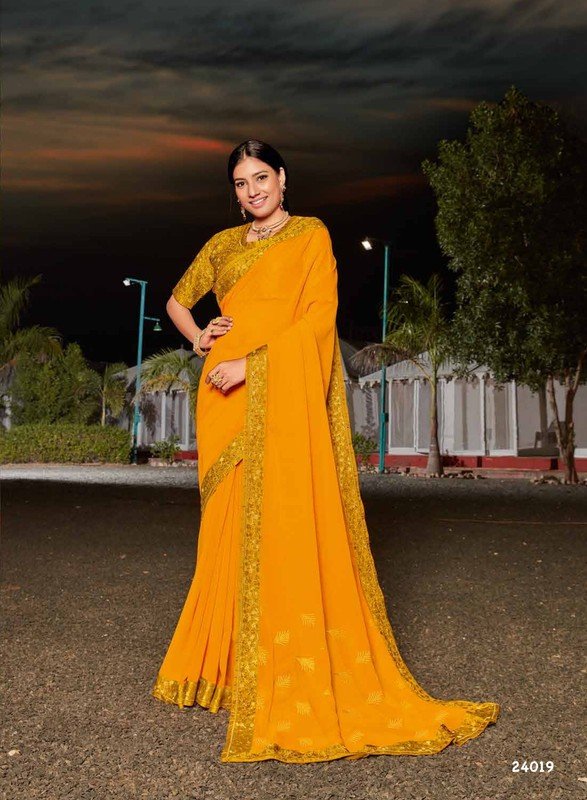 Subhash Twilight Sb-24019 Yellow Chiffon Saree