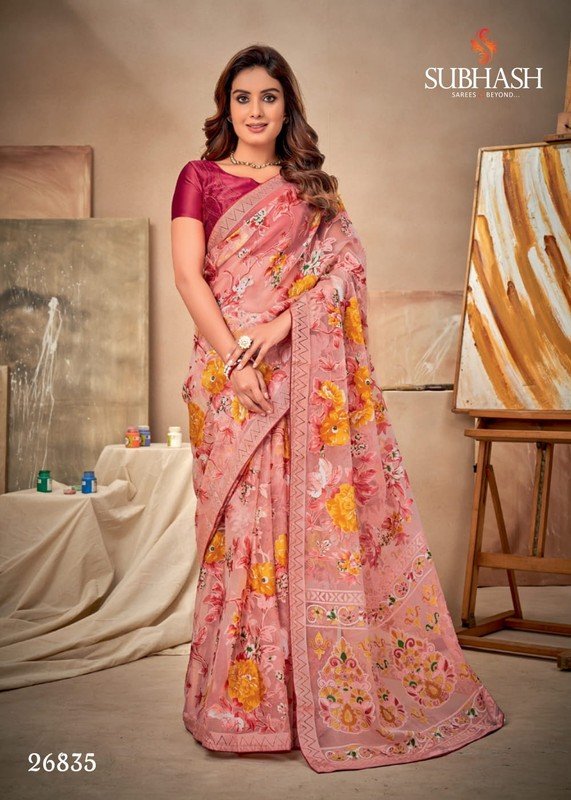 Subhash Vaama Sb-26835 Pink Organza Saree