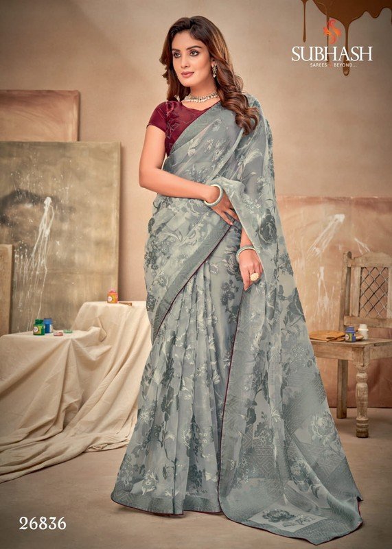 Subhash Vaama Sb-26836 Grey Organza Saree