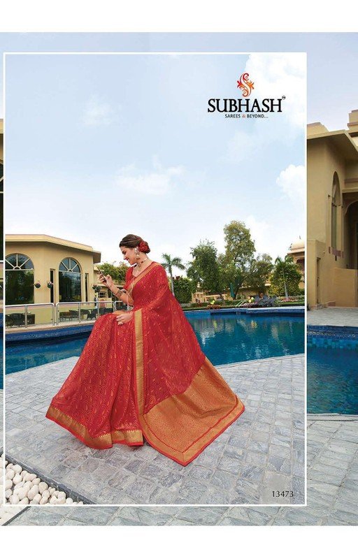 Subhash Vaishnavi Sb-13473 Red Brasso Saree