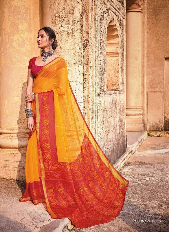 Subhash Vaishnavi Sb-13575 Yellow Brasso Saree