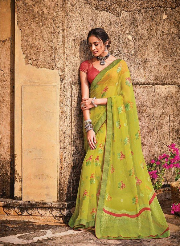 Subhash Vaishnavi Sb-13576 Green Brasso Saree