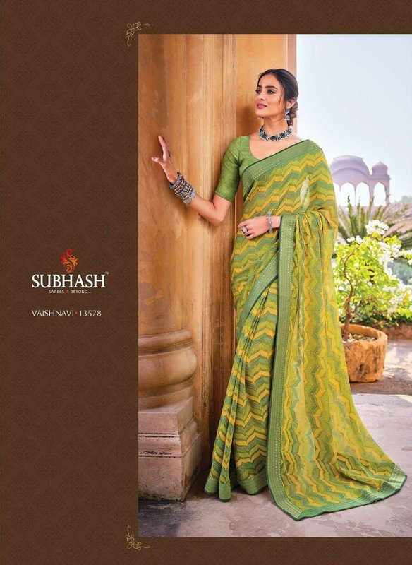 Subhash Vaishnavi Sb-13578 Green Brasso Saree