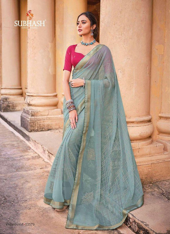 Subhash Vaishnavi Sb-13579 Ivory Brasso Saree