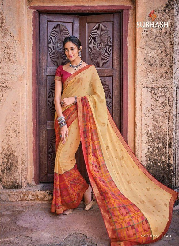 Subhash Vaishnavi Sb-13584 Cream Brasso Saree