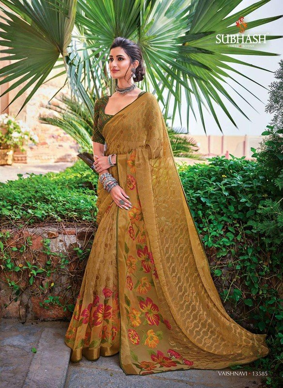 Subhash Vaishnavi Sb-13585 Yellow Brasso Saree