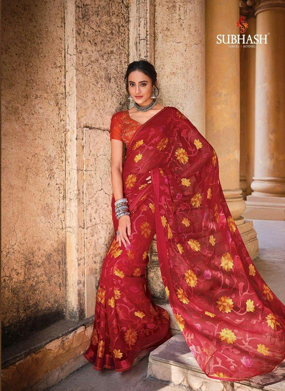 Subhash Vaishnavi Sb-13586 Red Brasso Saree