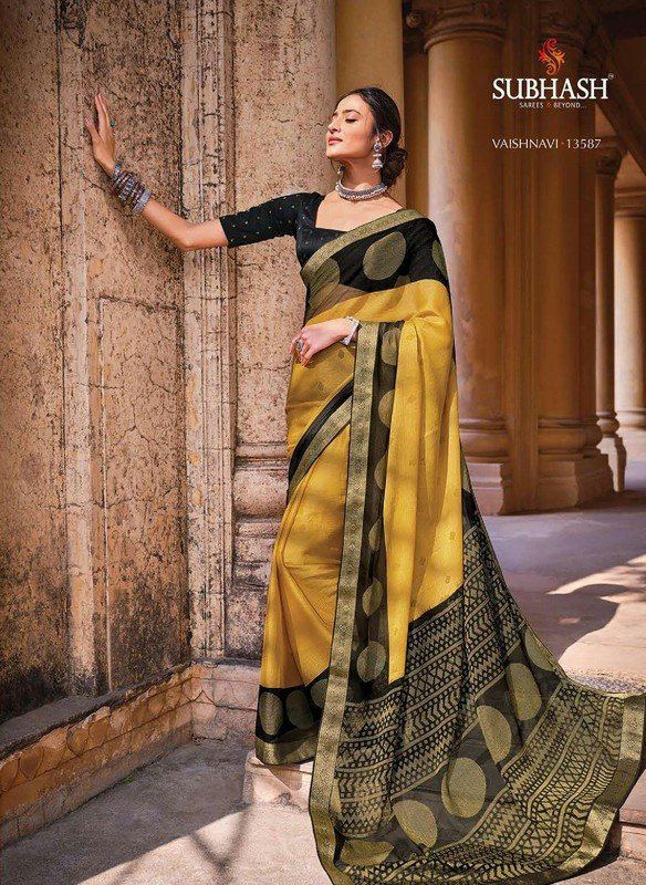 Subhash Vaishnavi Sb-13587 Yellow Brasso Saree