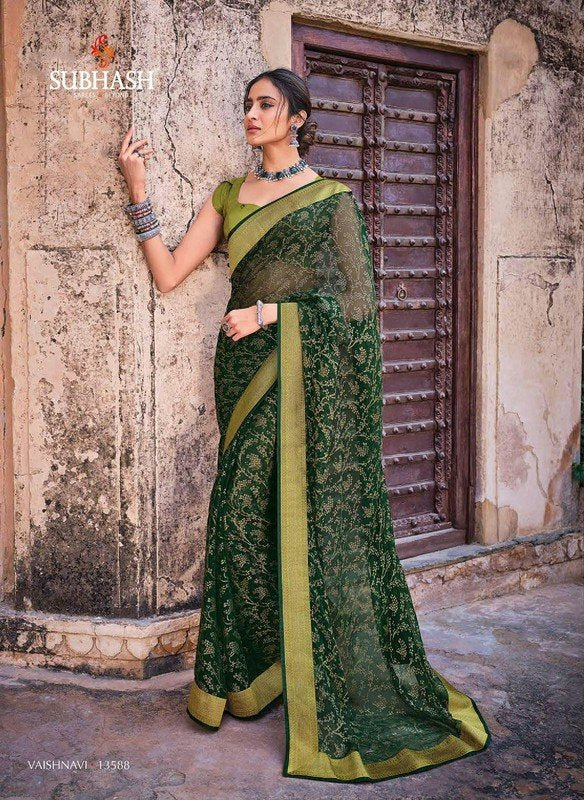 Subhash Vaishnavi Sb-13588 Green Brasso Saree