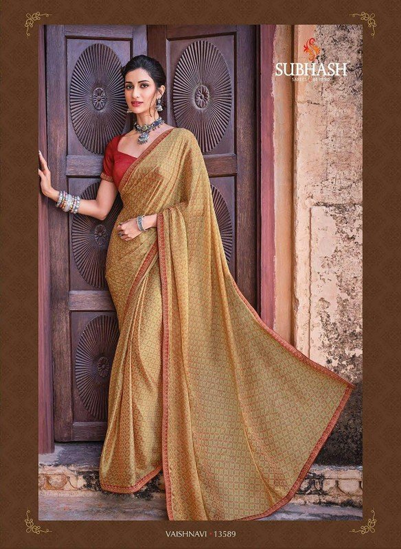 Subhash Vaishnavi Sb-13589 Cream Brasso Saree