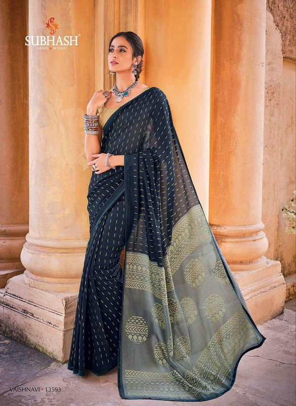 Subhash Vaishnavi Sb-13593 Blue Jute Saree