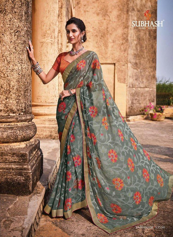 Subhash Vaishnavi Sb-13594 Grey Brasso Saree