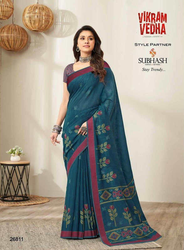 Subhash Vikram Vedha Sb-26811 Blue Soft Cotton Saree