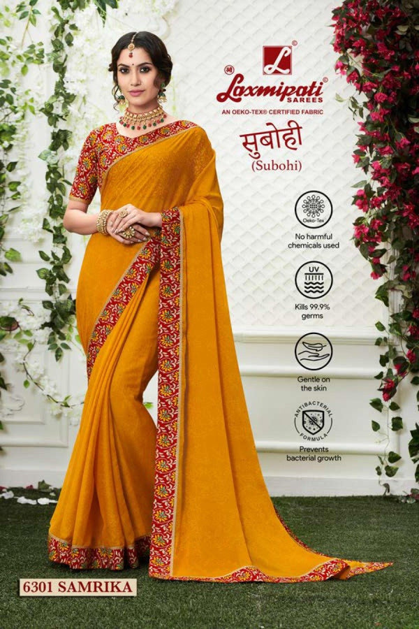 Laxmipati Subohi 6301 Yellow Chiffon Saree