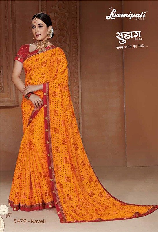 Laxmipati Suhag 5479 Yellow Chiffon Saree