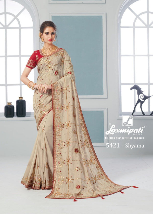 Laxmipati Sui Dhaga 5421 Cream Silk Saree