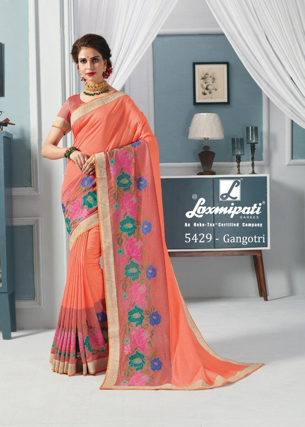 Laxmipati Sui Dhaga 5429 Peach Silk Saree