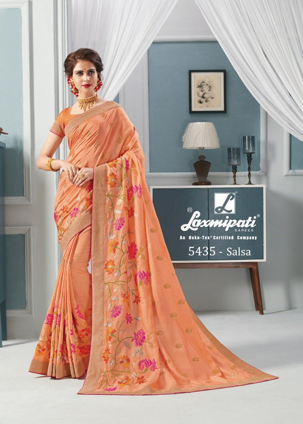 Laxmipati Sui Dhaga 5435 Peach Silk Saree