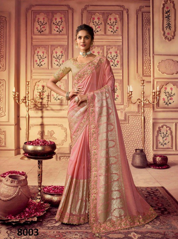 Sulakshmi Suvarna Ss-8003 Pink Cousmo Tissue Silk Saree