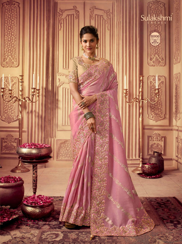 Sulakshmi Suvarna Ss-8006 Pink Cousmo Tissue Silk Saree