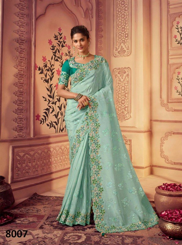 Sulakshmi Suvarna Ss-8007 Blue Cousmo Tissue Silk Saree