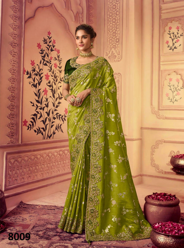 Sulakshmi Suvarna Ss-8009 Green Cousmo Tissue Silk Saree