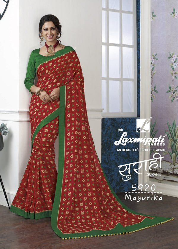 Laxmipati Surahi 5920 Red Georgette Saree