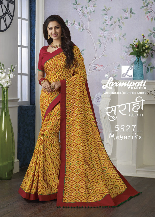 Laxmipati Surahi 5927 Yellow Georgette Saree