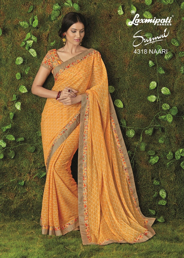 Laxmipati Old Hit 4318 Yellow Chiffon Saree