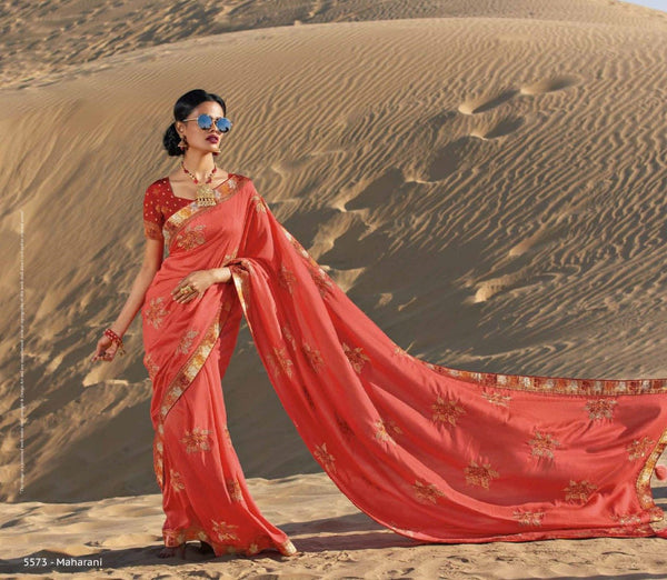 Laxmipati Swadeshi 5573 Red Satin Silk Saree