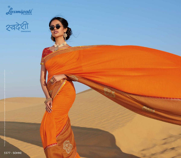 Laxmipati Swadeshi 5577 Orange Satin Silk Saree