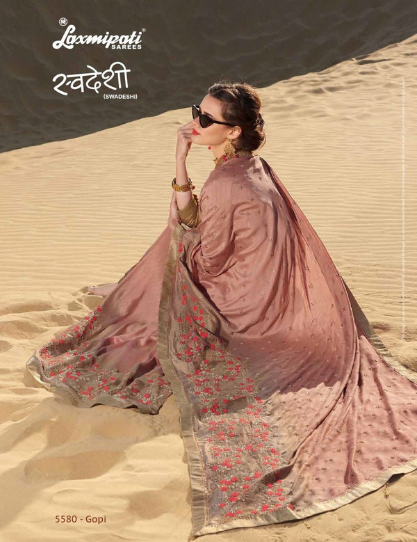 Laxmipati Swadeshi 5580 Peach Satin Silk Saree