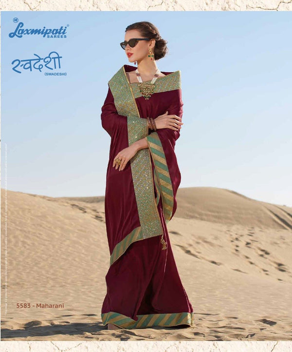 Laxmipati Swadeshi 5583 Maroon Satin Silk Saree