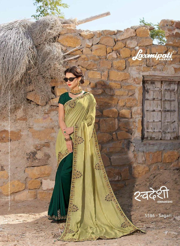 Laxmipati Swadeshi 5586 Green Satin Silk Saree