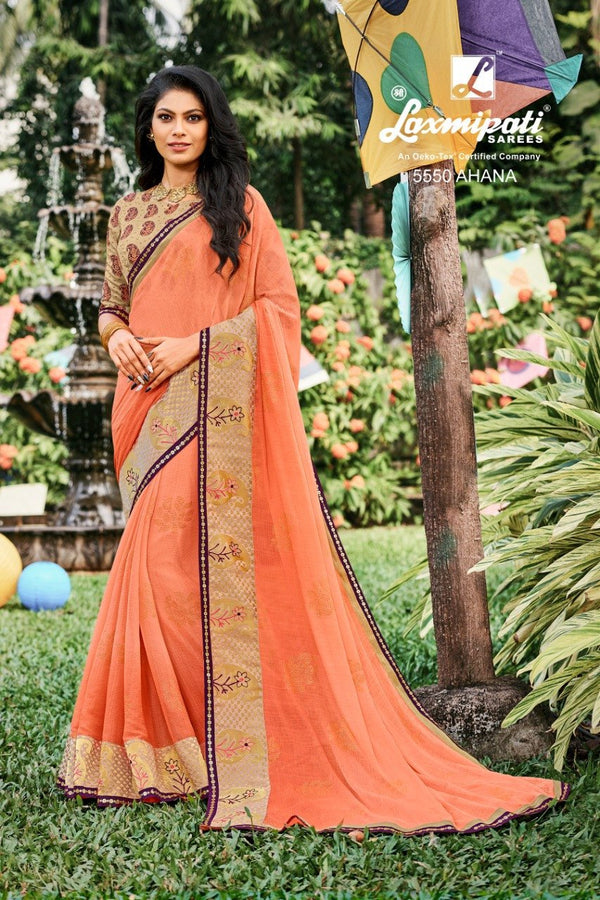 Laxmipati Tabassum 5550 Peach Chiffon Saree