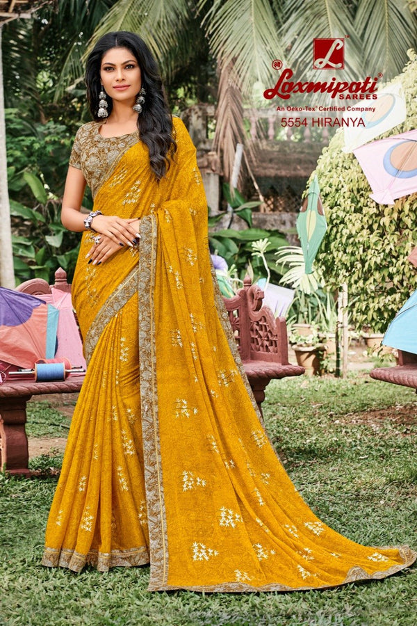 Laxmipati Tabassum 5554 Yellow Chiffon Saree