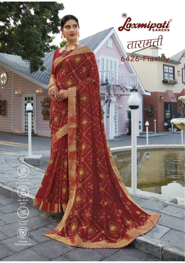 Laxmipati Taramati 6426 Red Chiffon Saree