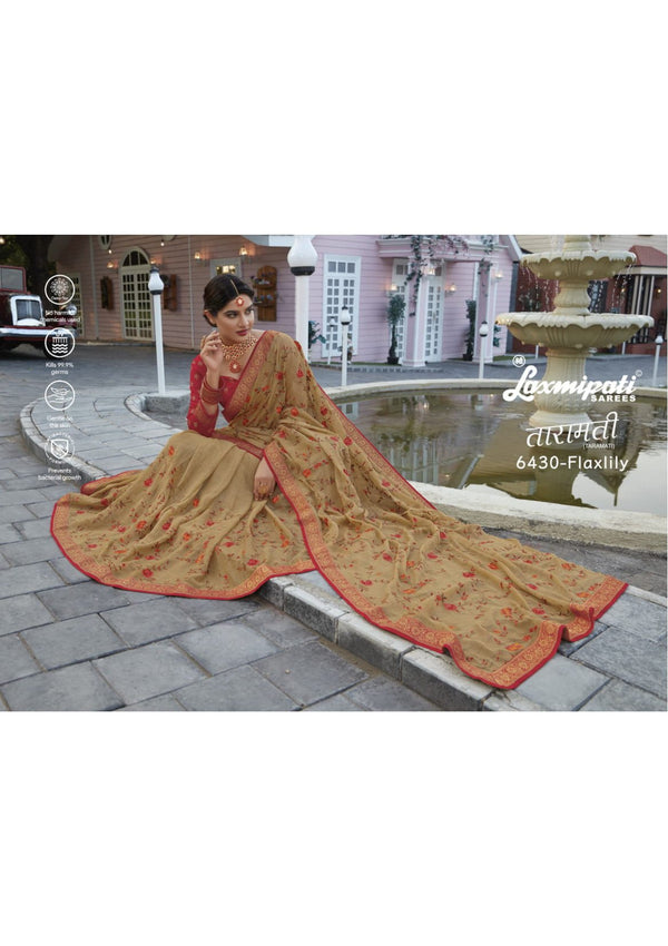 Laxmipati Taramati 6430 Cream Chiffon Saree