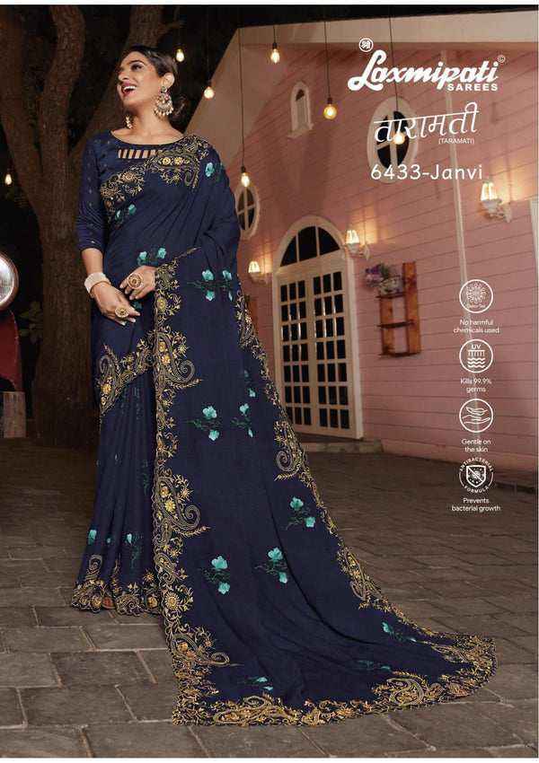 Laxmipati Taramati 6433 Blue Chiffon Saree