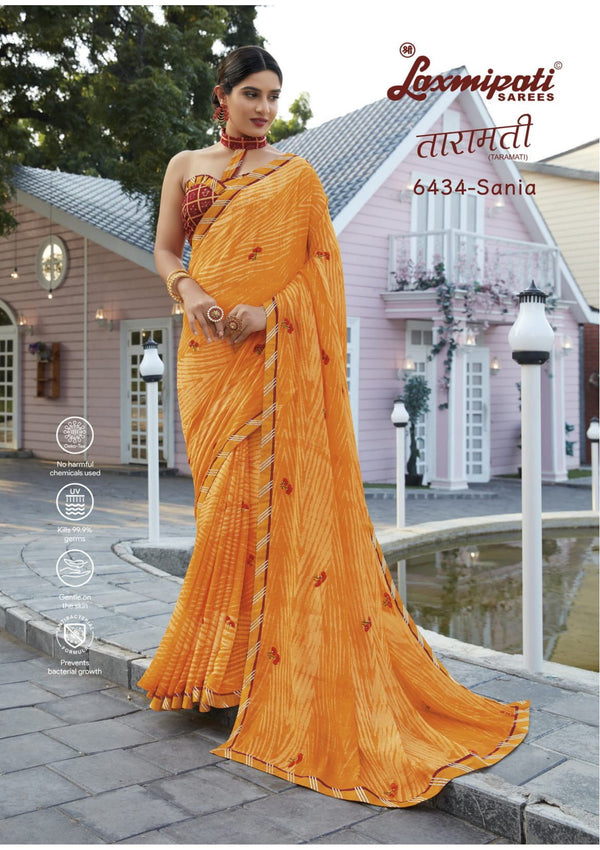 Laxmipati Taramati 6434 Yellow Chiffon Saree