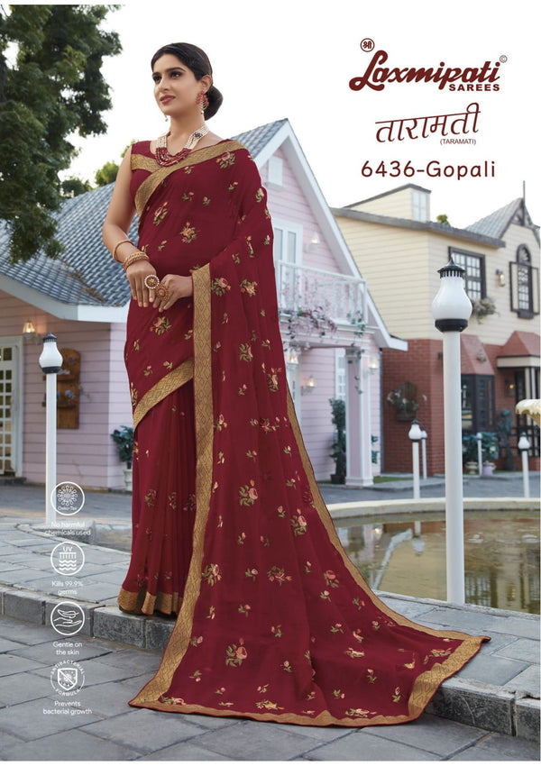 Laxmipati Taramati 6436 Maroon Chiffon Saree