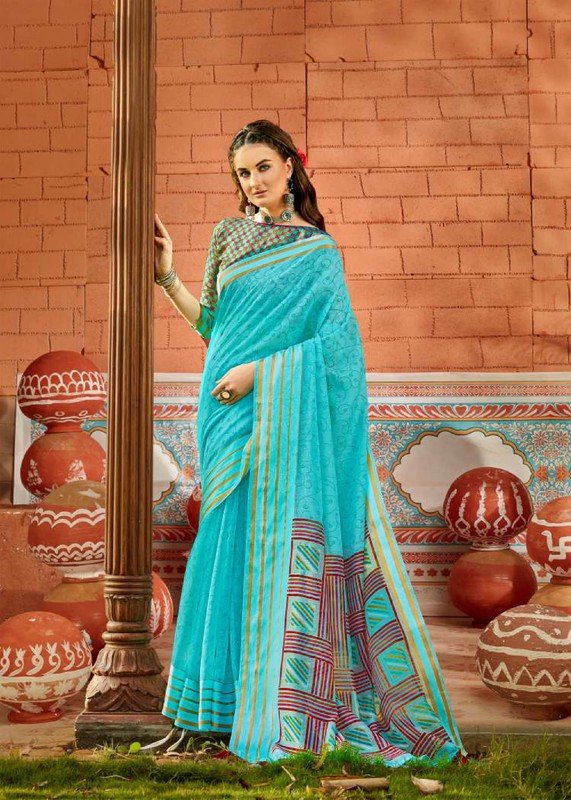 Vallabhi Grisha Vl-12504 Blue Soft Cotton Saree