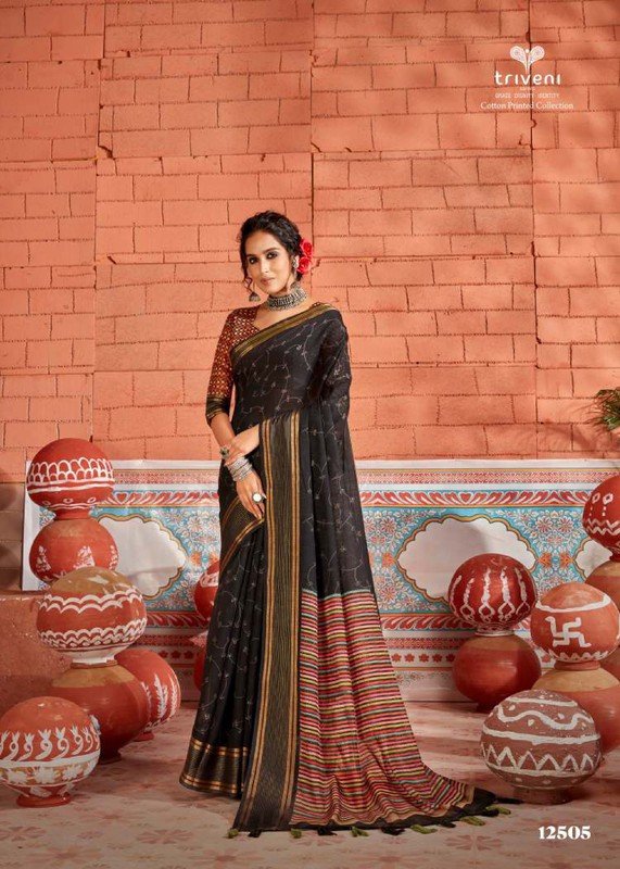 Vallabhi Grisha Vl-12505 Black Soft Cotton Saree