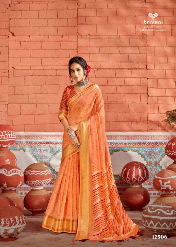 Vallabhi Grisha Vl-12506 Peach Soft Cotton Saree